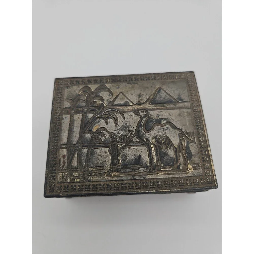 Vintage Metal Trinket Box Wood Interior Made in Japan
